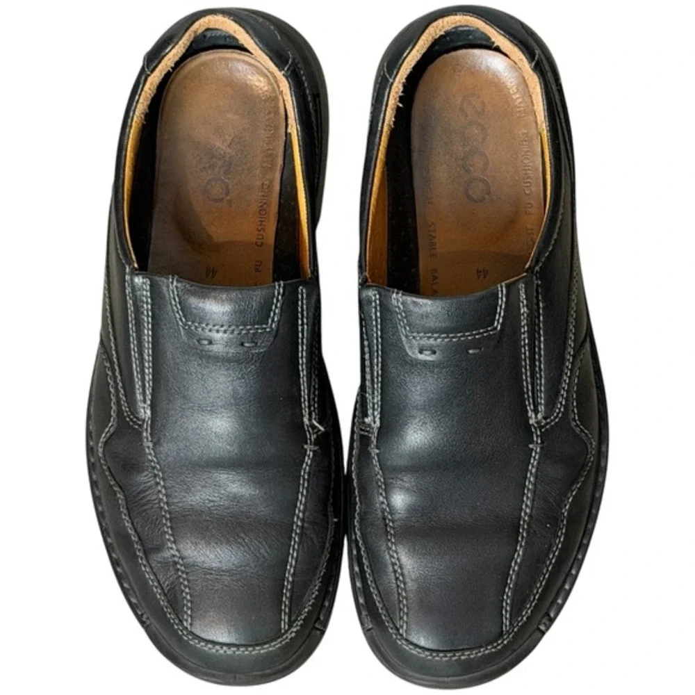 Ecco Helsinki Apron Toe Mens EU 44 US 10/10.5 Black Leather Slip on Loafers Shoe